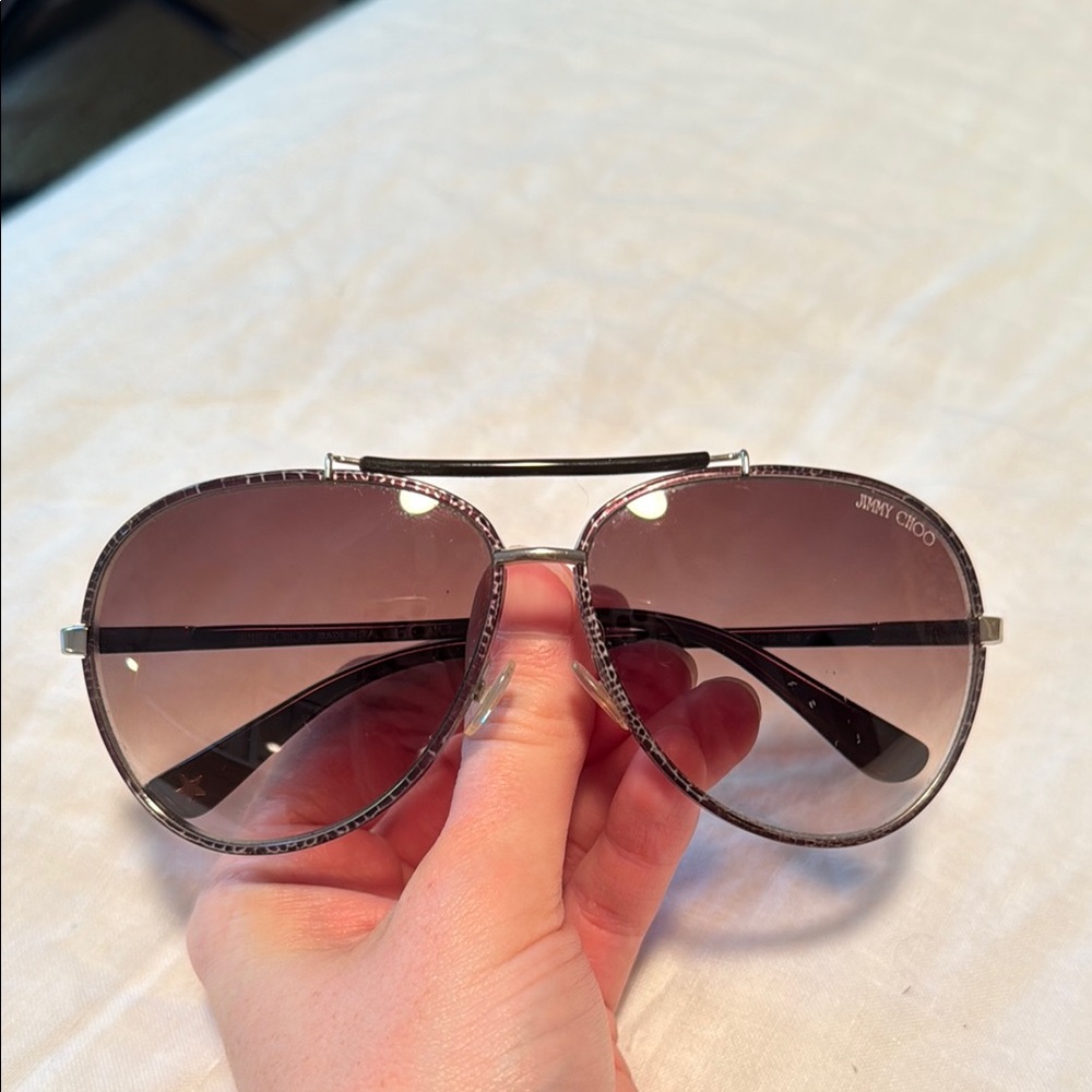 Jimmy Choo Silver Aviator Sunglasses with Brown Lenses
